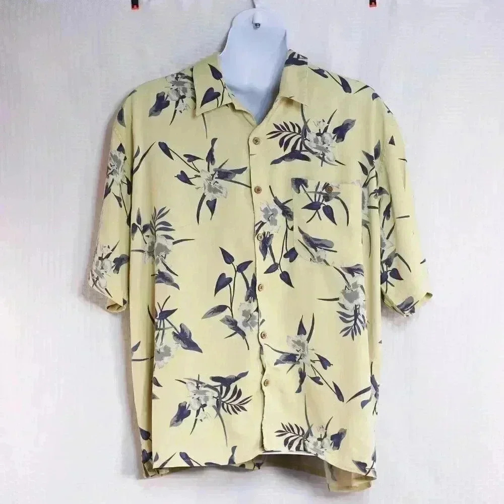 Men's Paradise Coves 3X 100% Silk Yellow /blue floral button down